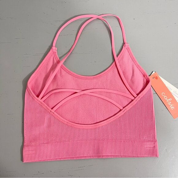 Colsie Ribbed Brami Pink Strappy Womens Bralette XS - Picture 4 of 5